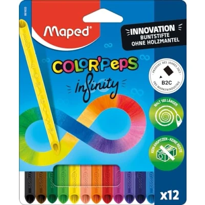 Abbildung von Maped Color&#039;Peps Infinity Buntstifte 100% farbige Mine, verwendbar Null Abfall kein Anspitzen sehr langlebig ergonomische dreieckige Form Set mit 12 Stiften