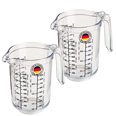 Abbildung von Westmark 2 Messkannen/ becher mit mehrsprachigen Messskalen und verschiedenen Maßeinheiten, Füllvolumen: 1 Liter, Kunststoff, Gerda, Transparent, 306822E3