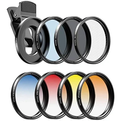 Abbildung von Apexel Filter Kits für Handykameras, 52 mm, Farbverlaufsfilter (Blau, Gelb, Orange, Rot), CPL, ND32 und Sternfilter Nikon, Canon, GoPro, iPhone alle Handys