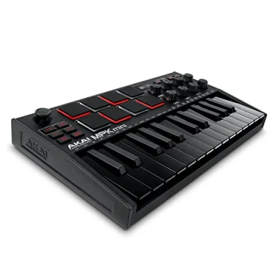 Abbildung von AKAI Professional MPK Mini MK3 25 Tasten USB MIDI Keyboard Controller, 8 hintergrundbeleuchtete Drum Pads, Regler, Musikproduktion Software, Farbe Schwarz