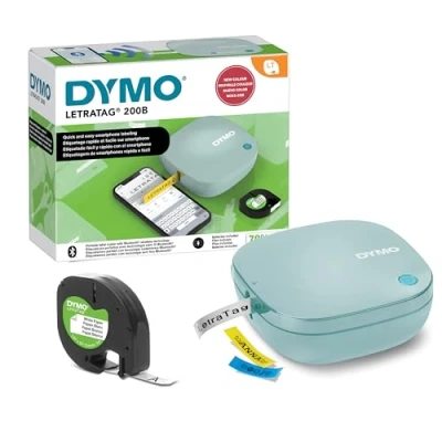 Abbildung von DYMO LetraTag 200B Beschriftungsgerät mit Bluetooth verbindet Sich über Wireless Technologie iOS und Android inklusive 1 x Papierschriftband in Weiß Daydream Blue