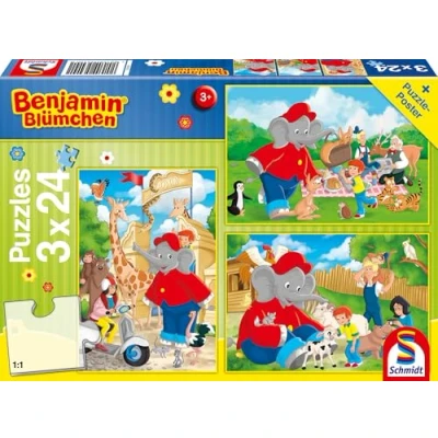 Abbildung von Schmidt Spiele 56400 Benjamin Bluemchen, Zoo, 3x24 Teile Kinderpuzzle, Bunt