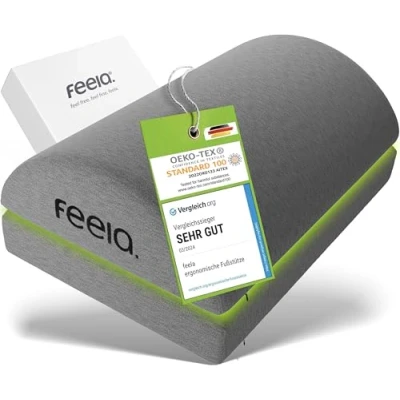 Abbildung von feela.® Ergonomische Fußstütze [VERGLEICHSSIEGER] für Schreibtisch &amp; Co Verwendbar als Fußhocker, Fußbank bzw. Fußablage im Büro Foot Rest Höhenverstellbar (Schwarz)