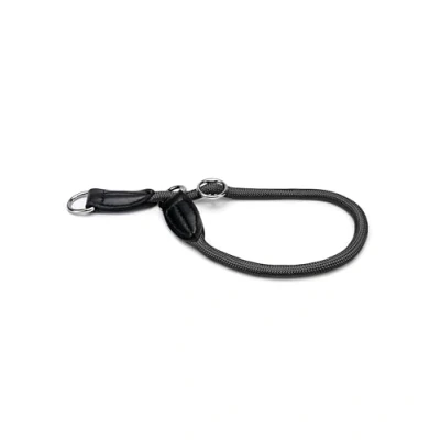 Abbildung von lionto Hundehalsband aus strapazierfähigem Nylon für Hundetraining, Länge 50 cm, 1 cm Dicke, Zugstopp Halsband Hunde, Lederimitat mit Metallring &amp; Anpassung durch stufenlosen Schieber, schwarz
