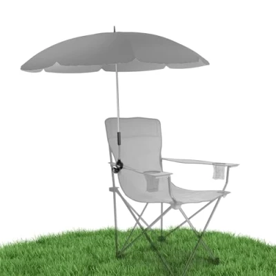 Abbildung von STYNGARD Stuhl Sonnenschirm für Liegestuhl mit UV Schutz 50+ / 120 cm Kuppelmaß Überhang Klemmschirm Campingstuhl Schirm Universal Klemme Modell SAN FRANCISCO (grau)