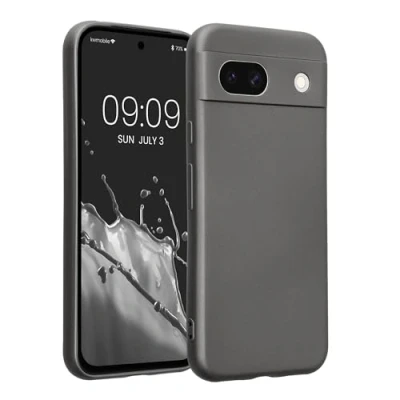 Abbildung von kwmobile Handyhülle kompatibel mit Google Pixel 8a Hülle weiche Silikon Case metallisch schimmernd in Metallic Grau