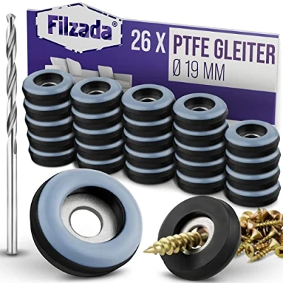 Abbildung von Filzada® 26x Teflongleiter zum Schrauben Ø 19 mm (rund) Möbelgleiter/Teppichgleiter PTFE (Teflon) inkl.