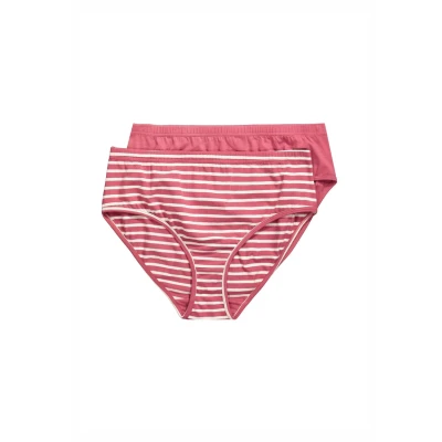 Abbildung von Ulla Popken Damen große Größen Übergrößen Plus Size Slip, 2er Pack, Ringel/Uni, Biobaumwolle