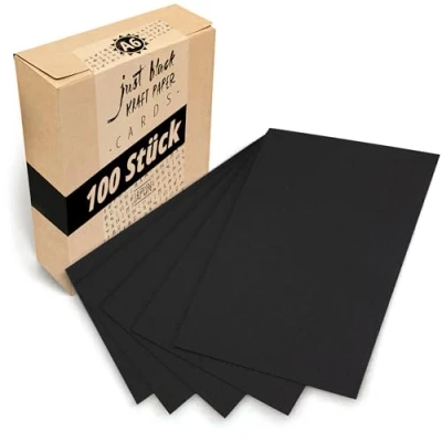 Abbildung von Japun schwarze blanko Postkarten, Papier Karten Set (100 Stück) zum Selbstgestalten, beschriften oder bedrucken 300 g/m² DIN A6 105 x 148 mm
