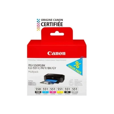 Abbildung von Canon PGI 550 / CLI 551 PGBK/C/M/Y/BK/GY Druckertinte Multipack mit 6 Tinten für PIXMA Tintenstrahldrucker ORIGINAL