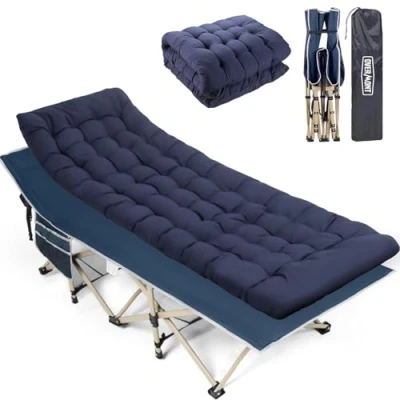 Abbildung von Overmont Klappbar Übergroß Feldbett mit Matratze Campingbett für Erwachsene 190 x 71 36 cm bis 250kg Belastbar 2400D Oxfordgewebe Seitentasche Tragetasche Camping Garten Büro Gästebett