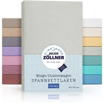 Abbildung von Julius Zöllner Jersey Spannbettlaken für Wiegen 90x40cm und Stubenwagen, 100% Baumwolle, STANDARD 100 by OEKO TEX, flieder