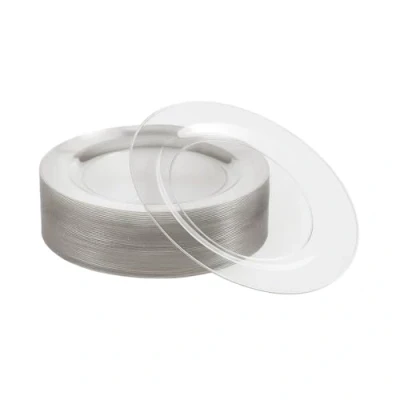 Abbildung von MATANA 25 Transparente Dessertteller aus Hartplastik, Kleine Partyteller mit Silberglitzer, 19cm Elegant, Stabil &amp; Mehrweg Hochzeiten, Geburtstage, Taufen, Weihnachten, Grillpartys, Partys