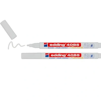 Abbildung von edding 4085 Kreidemarker weiß 2 Kreidestifte Rundspitze 1 mm dünner Kreidestift für Tafel abwischbar zum Beschriften von Fenster, Glas, Spiegel Tafelstift mit deckenden Farben