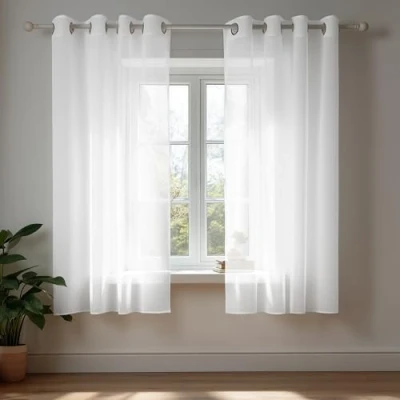 Abbildung von Deconovo 2er Set Vorhang Transparent Gardine Ösenvorhang 138x140 cm Weiß