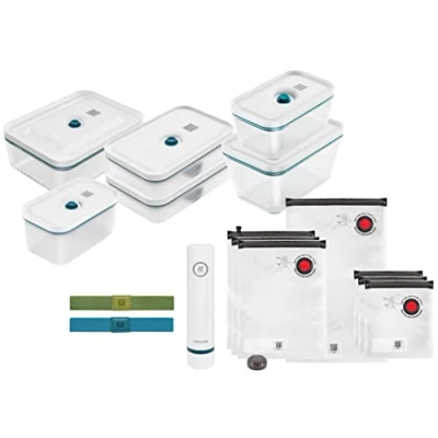 Abbildung von ZWILLING Fresh &amp; Save Vakuum Starterset, Glas, 16 teilig, inkl. Dose, Pumpe und Beutel, La Mer