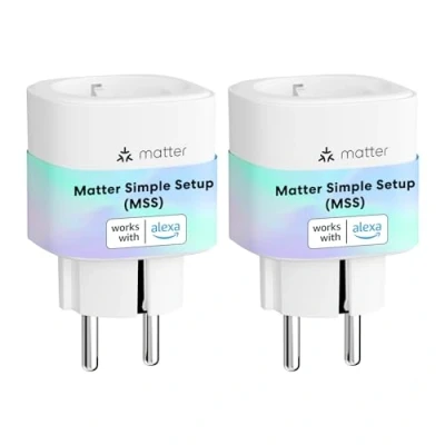 Abbildung von Meross Matter Smart Steckdosen mit Stromverbrauch, WLAN Stromzähler für Balkonkraftwerk, funktioniert Apple HomeKit, Alexa und Google, 16A, FFS Ver. 2pcs