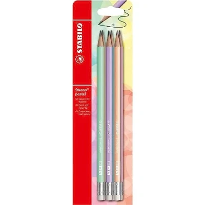Abbildung von STABILO Bleistift mit Radierer swano Pastel 6er Pack 6 verschiedenen Farben Härtegrad HB
