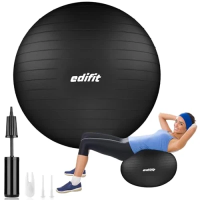 Abbildung von EDIFIT, Gymnastikball, 55, 65 und 75, Pezziball, Einschließlich Inflator, Pilates Ball, Sitzball, Pilates, Yoga Gymnastik (75 cm, Schwarz)