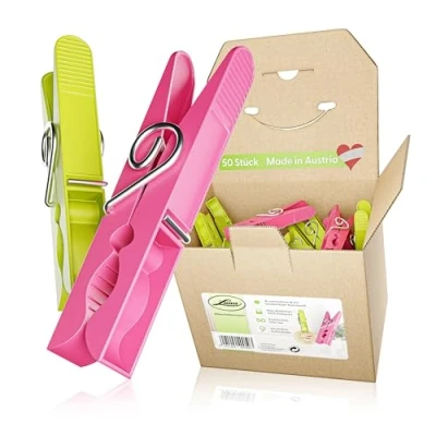 Abbildung von Luna® Wäscheklammern Plastik 50 Stück Wäscheklammer aus recycelten UV beständigen Kunststoff ohne Abdruck 100% Farbecht stabil mit Box Made in Austria