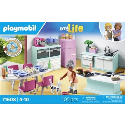 Abbildung von PLAYMOBIL MyLife 71608 Küche mit Essplatz, vollausgestattete für detailgetreues Nachspielen, zu über 80 % aus recycelten und biobasierten Materialien, kreatives Spielzeug Kinder ab 4 Jahren