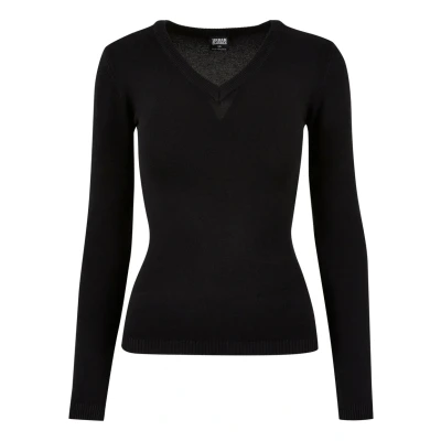 Abbildung von Urban Classics Vneck Strickpullover, Damen, Größe: Large, Black