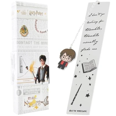 Abbildung von Harry Potter Lesezeichen Metall mit kleinem Anhänger, Geschenk für die Schule (Silber/Mehrfarbig)