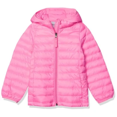 Abbildung von Amazon Essentials Mädchen Leichte, Wasserabweisende, verstaubare Kapuzenjacke, Neonrosa, 6 7 Jahre