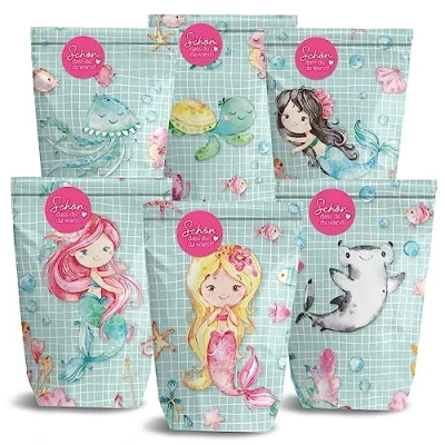 Abbildung von Papierdrachen 12 Bedruckte Geschenktüten zum Geburtstag Thema Meerjungfrau Mitgebsel Befüllen und Verschenken kleines Dankeschön an Deine Gäste