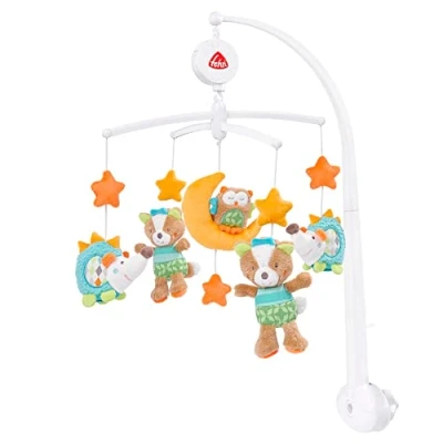 Abbildung von Fehn Musik Mobile Forest Baby Einschlafhilfe Musikspielzeug mit Waldtieren Spieluhr Melodie &quot;Weißt du wieviel Sternlein stehen&quot; Musikmobile Babybett Zubehör Spielzeug für Babys von 05 Monaten
