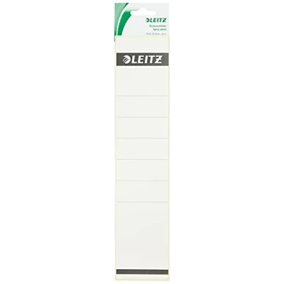 Abbildung von Leitz Rückenschild selbstklebend für Standard und Hartpappe Ordner, 80 mm Rückenbreite, Langes breites Format, 62 x 285 mm, 10 Stück, Papier, weiß, 16401001