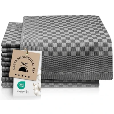 Abbildung von ZOLLNER 10er Set Geschirrtücher Baumwolle in 46x70 cm super saugstarke und robuste Küchentücher waschbar bis 60C schwarz kariert Gastronomiequalität Oeko Tex® Zertifiziert