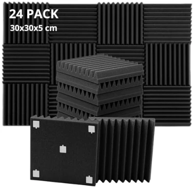Abbildung von ROVSON Akustikpaneele, 24 Stück Akustikschaumstoff, 30x30x5cm, Hochdichte Schallabsorber Wand, Schallabsorber, Schalldämmung für Tonstudio, Anthrazit Grau, Enthält Klebstoffe