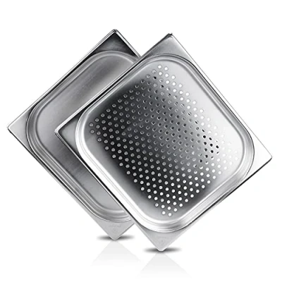 Abbildung von jokobela 2er GN Behälter Set :: 1x gelocht / ungelocht geeignet für Gaggenau, Miele und Siemens Dampfgarer (Edelstahl, Spülmaschinen geeignet, 2/3, B 32,5 x L 35,4 40mm tief)