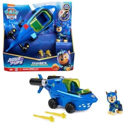 Abbildung von PAW PATROL, Aqua Pups Basis Fahrzeug Spielzeugauto im Hai Design mit Chase Welpenfigur, Spielzeug geeignet für Kinder ab 3 Jahren
