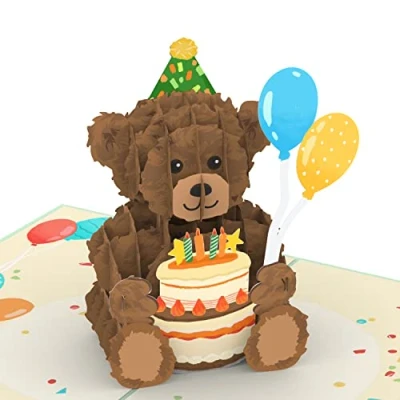Abbildung von papercrush® Pop Up Karte Geburtstag „Teddy mit Geburtstagstorte“ 3D Geburtstagskarte Teddybär für Kinder, Glückwunschkarte zum Kindergeburtstag von Mädchen &amp; Jungen, Geschenkkarte Frauen