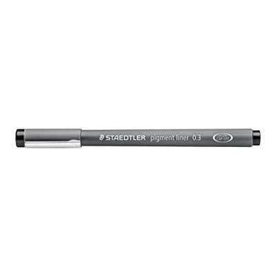 Abbildung von STAEDTLER schwarzer pigment liner, Linienbreite 0,3 mm, dokumentenechte Pigmenttinte, lange Metallspitze, Lebensdauer, 10 Fineliner im Kartonetui, 308 03 9