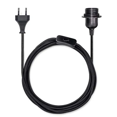 Abbildung von kwmobile E27 Lampenfassung mit Schalter 5m Textilkabel E 27 Fassung Netzkabel Schraubring Lampenaufhängung Lampenkabel Weiß