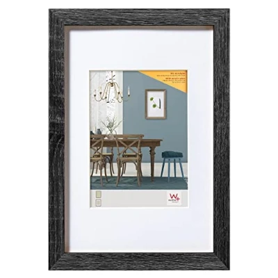 Abbildung von walther design Bilderrahmen dunkelgrau 21 x 29,7 cm (DIN A4) mit Kunstglas und Passepartout Fiorito Holzrahmen EFX130D