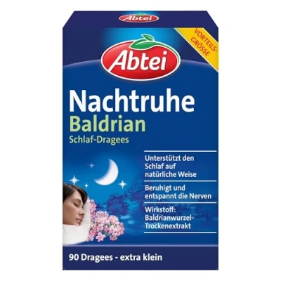 Abbildung von Abtei Nachtruhe Baldrian Schlaf Dragees N pflanzliches Arzneimittel für erholsamen und gesunden sowie bei nervlicher Belastung ohne Gewöhnungseffekt 1 x 90