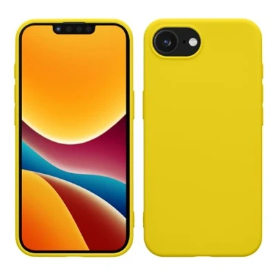 Abbildung von kwmobile Hülle kompatibel mit Apple iPhone 16e weiches TPU Silikon Case Cover geeignet für kabelloses Laden Strahlend Gelb