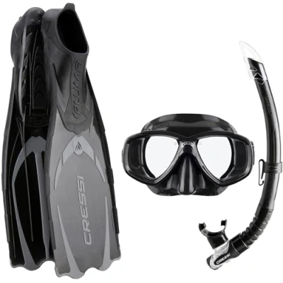 Abbildung von Cressi Pluma / Bag Premium Flossen Set, Schwarz/Silber Schnorchel 37/38