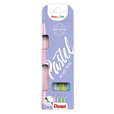 Abbildung von Pentel SES15P 4 Brush Sign Pen Pastel Colors Set, Faserschreiber, pinselähnliche Spitze, Stück, farblich sortiert