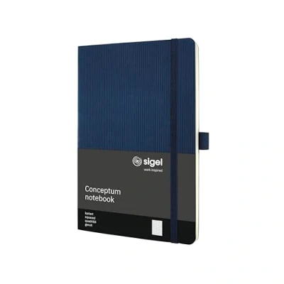 Abbildung von SIGEL CO326 Premium Notizbuch kariert, A5, Softcover, blau, aus nachhaltigem Papier Conceptum mit Seitenzahlen, Inhaltsverzeichnis, Stiftschlaufe, Falttasche