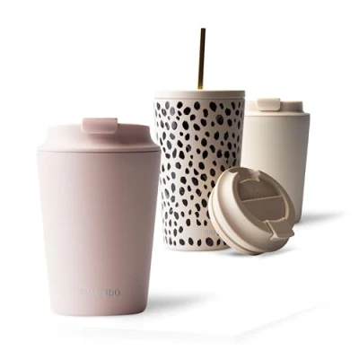 Abbildung von MAMEIDO Thermobecher 350ml, 470ml &amp; 700ml dichter Kaffeebecher to go aus Edelstahl doppelwandig isoliert, auslaufsicher Coffee Becher warmhaltend (Blush Kissed, 0,35l)