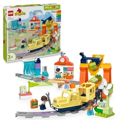 Abbildung von LEGO DUPLO Town Große interaktive Eisenbahn, Bauspielzeug für Kleinkinder ab 3 Jahren, Push &amp; Go Lok mit Lichtern und Geräuschen, Schienenteile, Lernspielzeug Vorschulkinder 10428