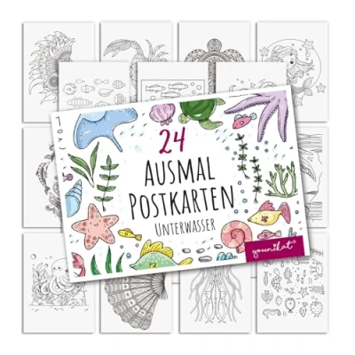 Abbildung von younikat Unterwasser Welt Postkarten zum Ausmalen 24 Stk. I DIN A6 Kinder Erwachsene Selbstgestalten Meerjungfrau Fische dv1547