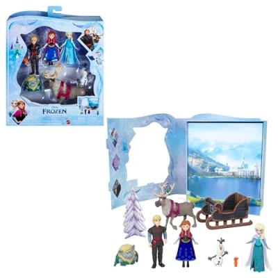 Abbildung von DISNEY Die Eiskönigin Märchen Set mit 6 spielerischen Lieblingsfiguren, interaktiver Verpackung und Zubehör für Kinder, HLX04, Elsa &amp; Freunden Spielset