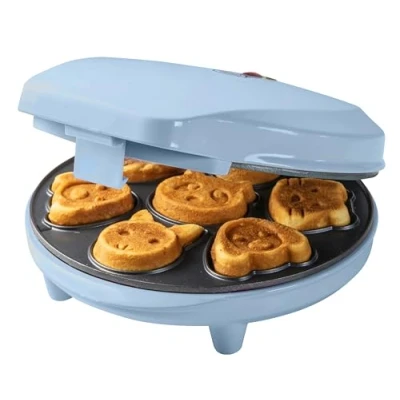 Abbildung von Bestron Waffeleisen für Mini Cookies, Cookie Maker in Tiermotiven, Waffel Kekse, mit Backampel &amp; Antihaftbeschichtung, 700 Watt, Farbe: Blau