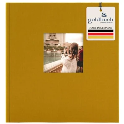 Abbildung von goldbuch 27 320 Bella Vista Fotoalbum mit Bildausschnitt Senf, Erinnerungsalbum im Format 30 x 31 cm, Foto Album 60 weiße Seiten Pergamin Trennblättern, Fotobuch Leineneinband in Gelb
